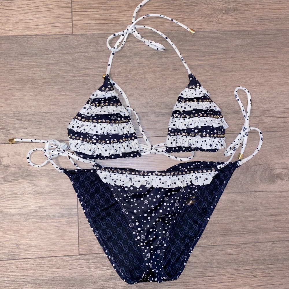 Victoria’s Secret Black White Ruffle Logo Bikini
